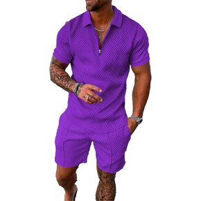 men's short sets outfits 2 piece summer tracksuit short sleeve polo shirt and shorts set casual sport suit