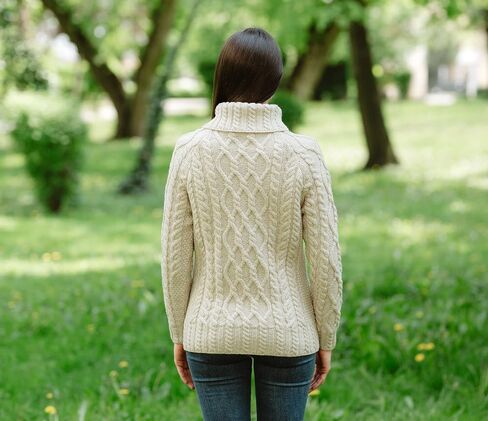 SAOL 100% Merino Wool Aran Fisherman Celtic Half Zipper Neck Sweater for Ladies in Saudi Arabia