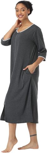 SUGAR JAN Women's Long Robes Zipper Front Lightweight Nightgowns Half Sleeves Soft Loungewear for Ladies S-XXXL in Kuwait