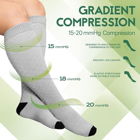 Plus Size Compression Socks for Women Wide Calf (2 Pairs) 15-20mmHg Bamboo Viscose Knee High Sock Support for Nurses Pregnancy Travel XL（Black&Blue） in Kuwait