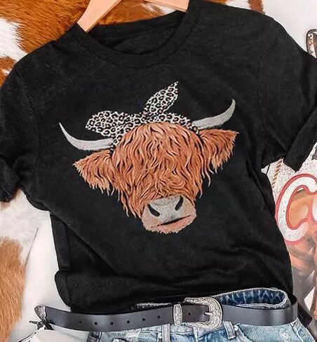 Cow Shirt for Women Funny Animal Graphic Cattle Cowgirl Tshirt Casual Farm Life T-Shirt Short Sleeve Vacation Tops in Saudi Arabia
