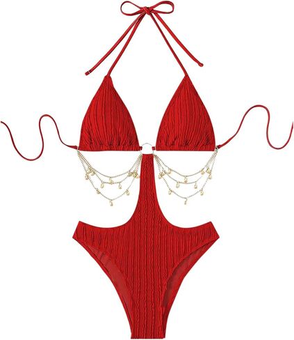 WDIRARA Women's Chain Linked Cut Out Halter One Piece Swimsuit in Saudi Arabia