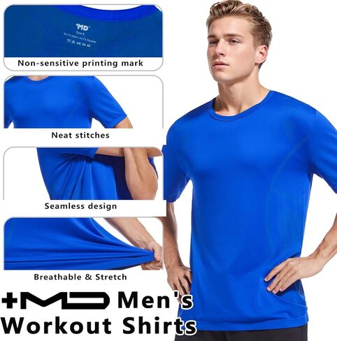 +MD 4 Pack Mens Cool Dry Short Sleeve T-Shirts, Athletic Running Gym Workout Tops,Crew Neck Shirts in Kuwait