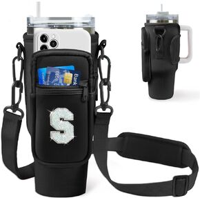 Initial Water Bottle Holder with Strap for Stanley 40 oz Tumbler, Monogrammed Gifts for Women, Personalized Water Bottle Holder for Women, Birthday Gift for Women Trendy Stuff for Travelling Hiking