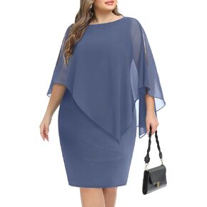 Pinup Fashion Women's Cape Dress with Chiffon Overlay Sleeveless Round Neck Bodycon Pencil Dress in Kuwait