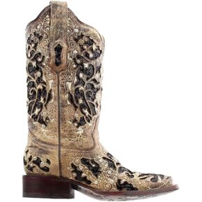 Corral White Glitter & Crystals Womens Square Toe Western Boots A3397
