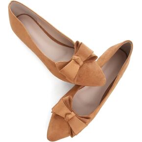 SAILING LU Women's Pointed Toe Ballet Flats Cute Bow-Knot Comfortable Loafers Formal Business Suede Slip-ons Soft Dressy Walking Shoes