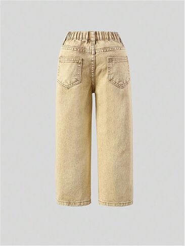 بنطال جينز Floerns للفتيات الصغيرات بطبعة قلب وممزق من قماش الدنيم ذو الساق المستقيمة in Kuwait