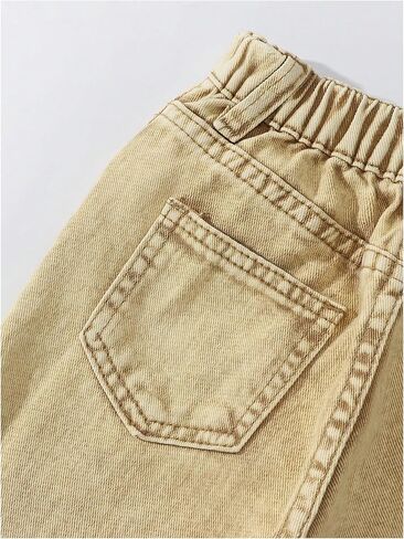 بنطال جينز Floerns للفتيات الصغيرات بطبعة قلب وممزق من قماش الدنيم ذو الساق المستقيمة in Kuwait