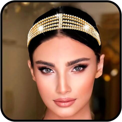 Layered Head Chain Rhinestone Hair Jewelry Elastic Headpiece Wedding Crystal Bridal Prom Costume Headband for Women and Girls in Kuwait
