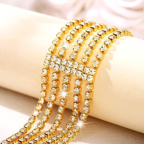 Layered Head Chain Rhinestone Hair Jewelry Elastic Headpiece Wedding Crystal Bridal Prom Costume Headband for Women and Girls in Kuwait