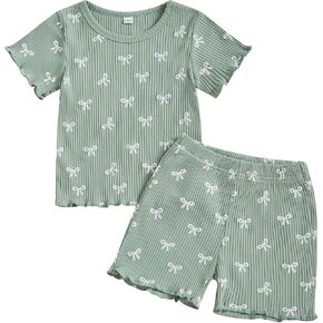 Lucikamy Toddler Baby Girl Clothes Summer Short Sleeve Floral Print T Shirt Tops + Elastic Shorts Set Infant Casual Outfits in Kuwait