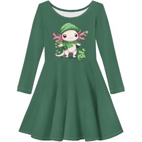 OZELANSAY Long Sleeve Swing Skater Dress for Girls Casual Cute Fall Dress Print Funny Outfits Party