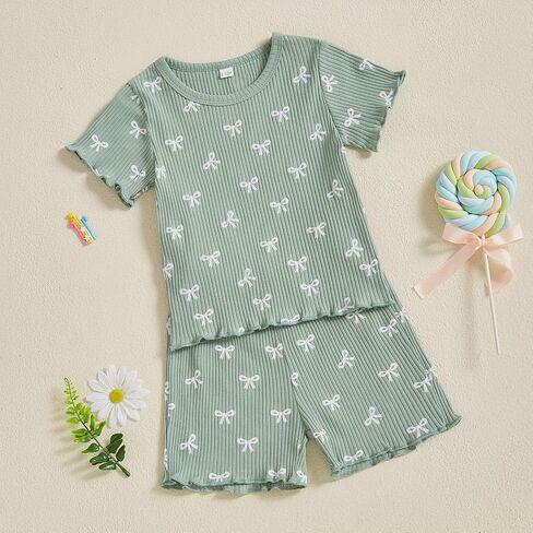 Lucikamy Toddler Baby Girl Clothes Summer Short Sleeve Floral Print T Shirt Tops + Elastic Shorts Set Infant Casual Outfits in Kuwait