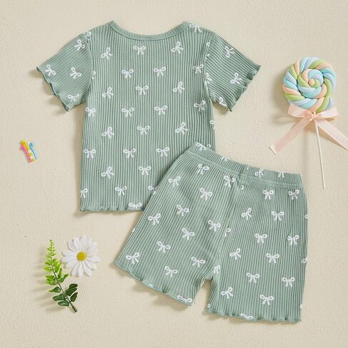 Lucikamy Toddler Baby Girl Clothes Summer Short Sleeve Floral Print T Shirt Tops + Elastic Shorts Set Infant Casual Outfits in Kuwait