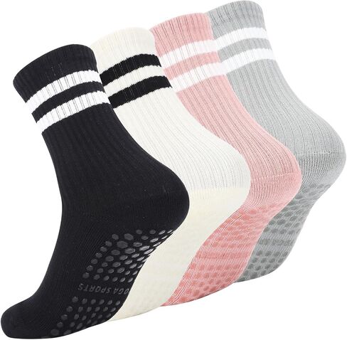 Pilates Socks with Grips for Women, Non Slip Yoga Socks, Anti Skid Socks for Yoga Pilates Gym Sports 4 Pairs in Kuwait
