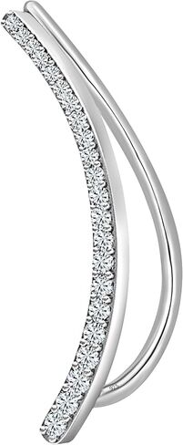 Dazzlingrock Collection Round White Diamond Small Curved Crawler Climber Cuff Earring (1Pc) (0.11 ctw, I-J Color, I2-I3 Clarity) | 925 Sterling Silver in Kuwait