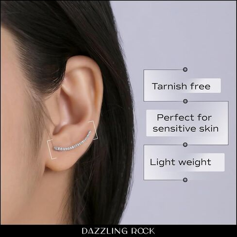 Dazzlingrock Collection Round White Diamond Small Curved Crawler Climber Cuff Earring (1Pc) (0.11 ctw, I-J Color, I2-I3 Clarity) | 925 Sterling Silver in Kuwait