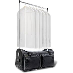 ecogear 28" Garment Rack Duffel, Rolling Luggage with In-line Wheels, Collapsible/Foldable Travel Bag for Easy-storage, Dance Duffel, Lightweight Aluminum Removable Costume Rack, Black with Pink Trim