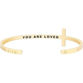 MantraBand Bracelet - Cross Religious Inspiration Bible Phrase - Inspirational Engraved Adjustable Mantra Band Cuff Bracelet - Gold - Gifts for Women