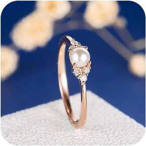 Elegant Pearl Rings Rose Gold CZ Crystal Fashion Engagement Wedding Ring