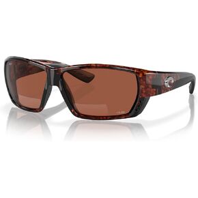 Costa Del Mar Men's Tuna Alley Readers Rectangular Sunglass, Matte Black/Grey Blue Mirrored Polarized C-Mate-580P, 62 mm + 2