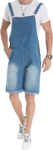 LONGBIDA Mens Denim Shorts Bib Overalls Jeans Casual Walkshort Summer Jumpsuit with Pockets in Saudi Arabia