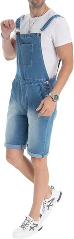 LONGBIDA Mens Denim Shorts Bib Overalls Jeans Casual Walkshort Summer Jumpsuit with Pockets in Saudi Arabia