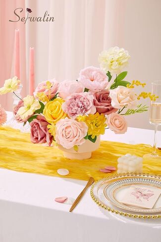Serwalin Artificial Flowers Pink Wedding Flowers Silk Flowers with Stems Fake Cake Flowers for Wedding Bouquets Centerpieces Spring Decor Baby Shower Decoration in Saudi Arabia