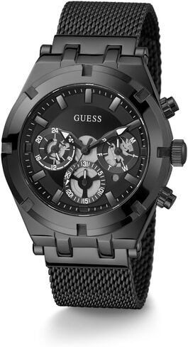 GUESS Men's Sport Crystal Multifunction 44mm Watch – Black Dial Gold-Tone Stainless Steel Case with Black Silicone Strap in Saudi Arabia