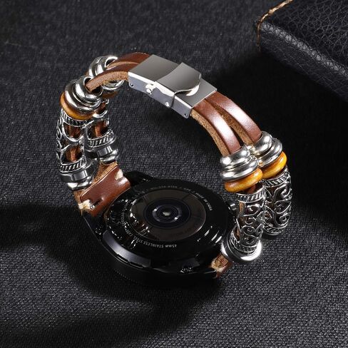متوافق مع Samsung Galaxy Watch 7&FE&6&5&4&3 Band/40mm 44mm/Watch 5 Pro/Watch 6&4 Classic 43mm/47mm/42mm/46mm/Active 2/Garmin Venu، سوار جلدي 20 مم حزام بإبزيم معدني للنساء والرجال in Kuwait