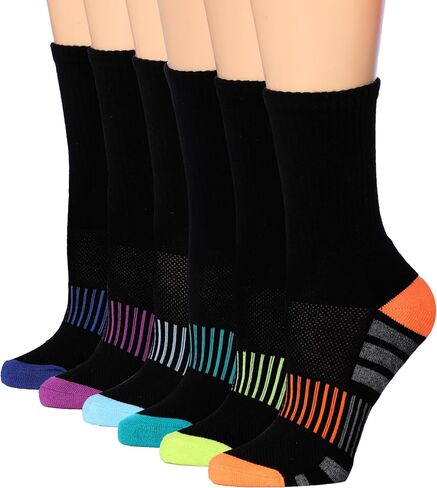 Tipi Toe Women's 6-Pack Athletic Hiking Arch Support Socks - Thick Cushion, Breathable for Running & Sports Activities in Kuwait
