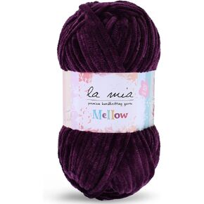 2 Skein La Mia Mellow Velvet Chenille Yarn for Knitting and Crocheting Baby Clothes, Blankets and Accessories, 100% Polyester, 100 gr (3.5 oz) / 115 m (125 Yards), Super Bulky, Purple - 941