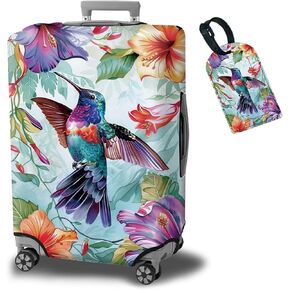 Luggage Cover Suitcase Protector Plus 1 Luggage Tag, Dinosaurs Space Travel Suitcase Cover Suitable for 26-28 inch Luggage (L) with Concealed Zipper Washable Elastic Cloth Dustproof Anti-Scratch