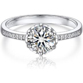 MomentWish Promise Rings for Her, 1Carat Moissanite Engaegment Rings, D Color VVS1 Simulated Diamond 925 Sterling Silver Accent Rings