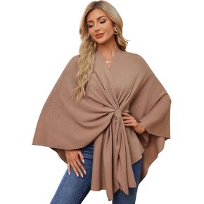 PULI Women's Elegant Shawl Wraps Soft Open Front Poncho Sweater for Spring Fall Winter dark Cyan