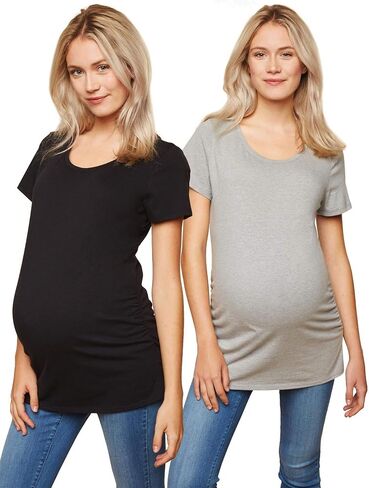 Motherhood Maternity Women's Short Sleeve Side Ruched V-Neck Pregnancy T-Shirt in Kuwait