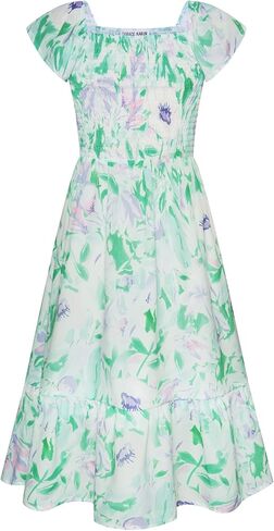 GRACE KARIN Floral Dress for Girls 2024 Spring Easter Dress Flutter Sleeve Smocked Summer Maxi Dress 8-10 Years,Flowers on Light Pink in Kuwait