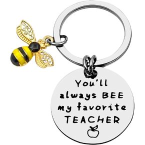 Teacher Keychain Thanksgiving Day Gifts From Kids You’ll Always Bee My Favorite Teacher Keyring Appreciation Gifts End of Year Gift Keepsake Retirement Gift for Teacher Christmas Birthday Jewelry