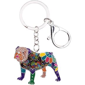WEVENI Enamel Alloy English Bulldog Bull Terrier Dog Keychain Accessories Jewelry for Women Girl Bag Charms