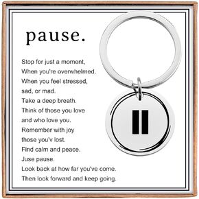 Haoze Inspirational Pause Keychain Gifts for Women Encouragement Birthday Gifts or Best Friend Relaxation Gifts for Women Men