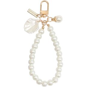 ljhnba Heart Pearl Keychain Phone Chain Pendant Shell Pearl Bag Keyring Hanging Ornament Car Key-Holder Decor