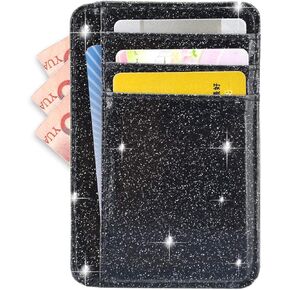kandouren Slim Minalmist Rfid Wallet,Thin Small Credit Card Holder,Black Glitter Wallets for Men & Women