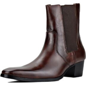 OSSTONE Men Chelsea Ankle Boots Leather Chukka Boots Heel Retro Dress Boots JY038-US