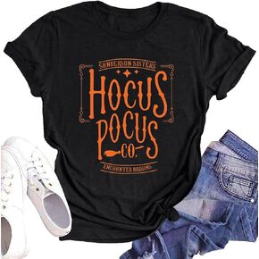 It's Just A Bunch of Hocus Pocus T-Shirts for Women Sanderson Sisters Shirt Halloween Movie Graphic Fall Tee Tops