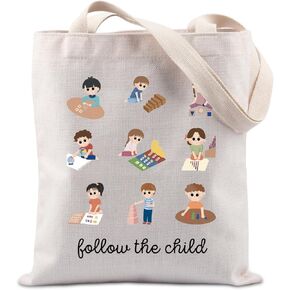Lywjyb Birdgot Montessori Gift Montessori Teachers Gift Follow the Child Tote Bag Pink Tower Moveable Alphabet Gift