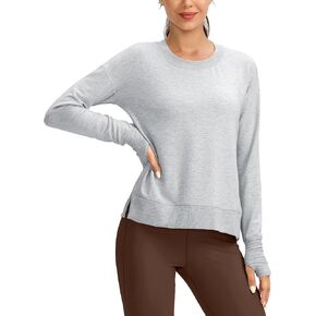 G Gradual Sweatshirt for Women Buttery Soft Crewneck Modal Pullover Yoga Tops Side Slit Thumb Holes