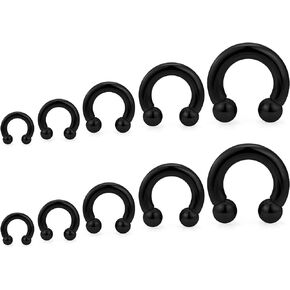 Hoeudjo Large Septum Rings 14G 12G 8G 6G 4G PA Ring Internally Threaded Ball Horseshoe Barbells Ear Gauges Stretching Expander Kit Stainless Steel Stretched Septum Jewelry Kit for Women Men