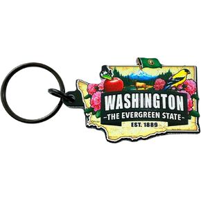 Westmon Works Washington Keychain Souvenir with State Map and Flag Images Acrylic Key Chain