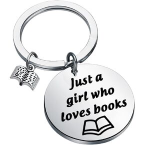 FUSTMW Just a Girl Who Loves Books Lover Gifts Keychain Librarian Gift Reading Book Worms Gifts for Girls Book Readers Gifts